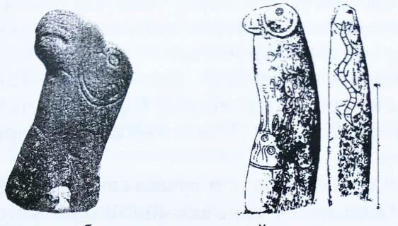 Дулаттардың таңбалары салынған қой мүсіндері. Мыңүйсін шұңқыры