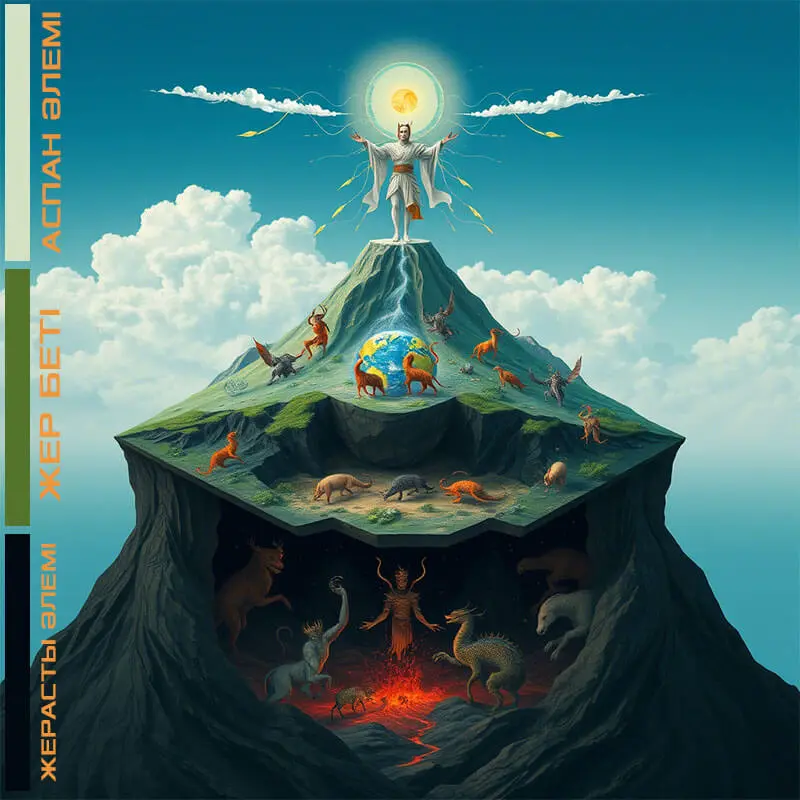 Жерасты, жер беті және аспан әлемі. Тәңірлік дүниетаным бойынша